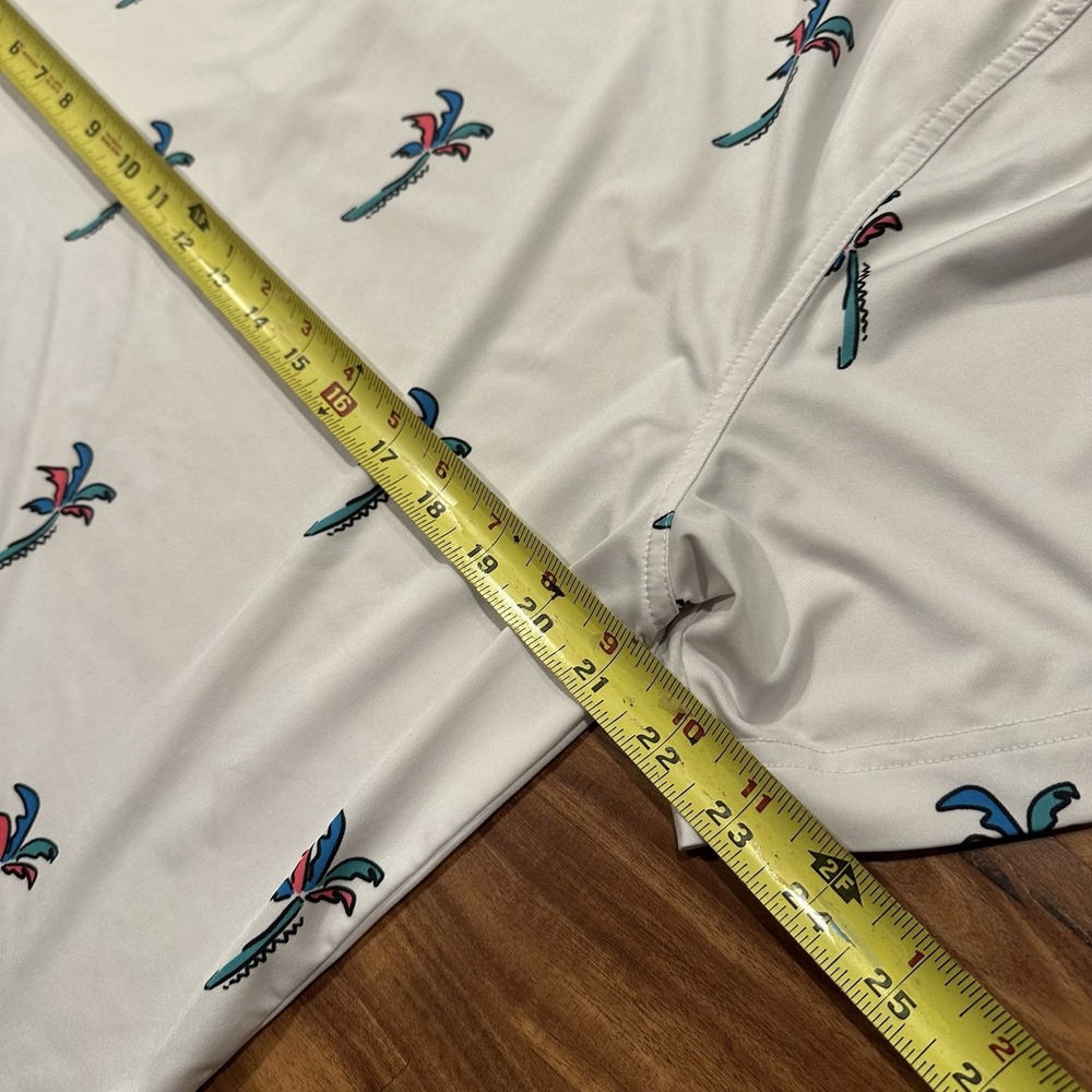 Chubbies Polo Shirt Mens Medium White Palm Tree Graphic Performance Golf Stretch - Picture 7 of 8